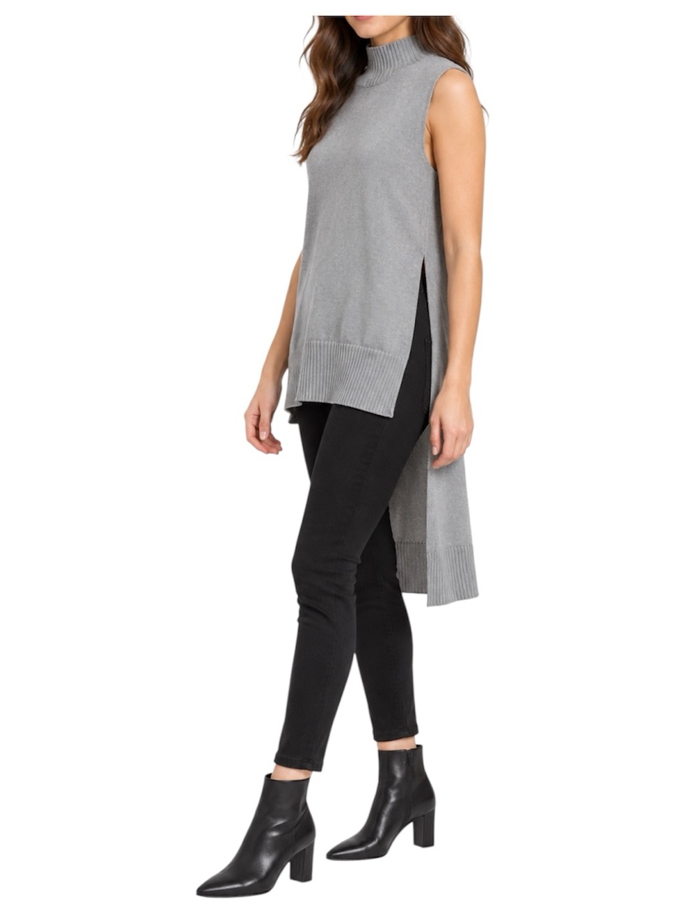 Divine Heart Women’s Large Gray Sleeveless Mock Neck Hi Low Sweater Tunic Vest